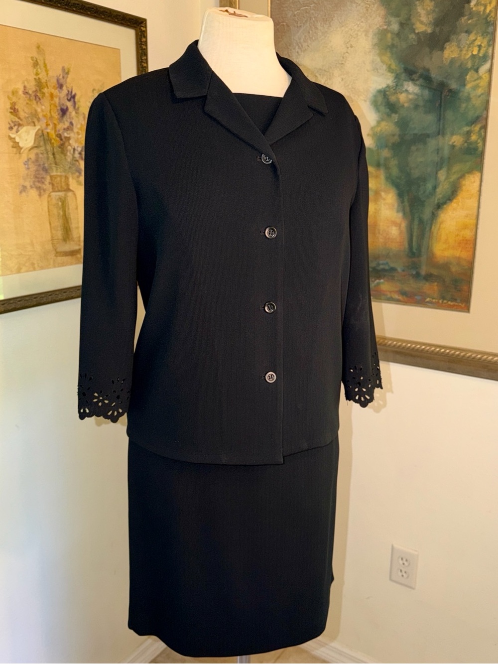 SKIRT SET - Alex Garfield 3 Piece Black Skirt Set with Eyelet Sleeve Detail 10P
